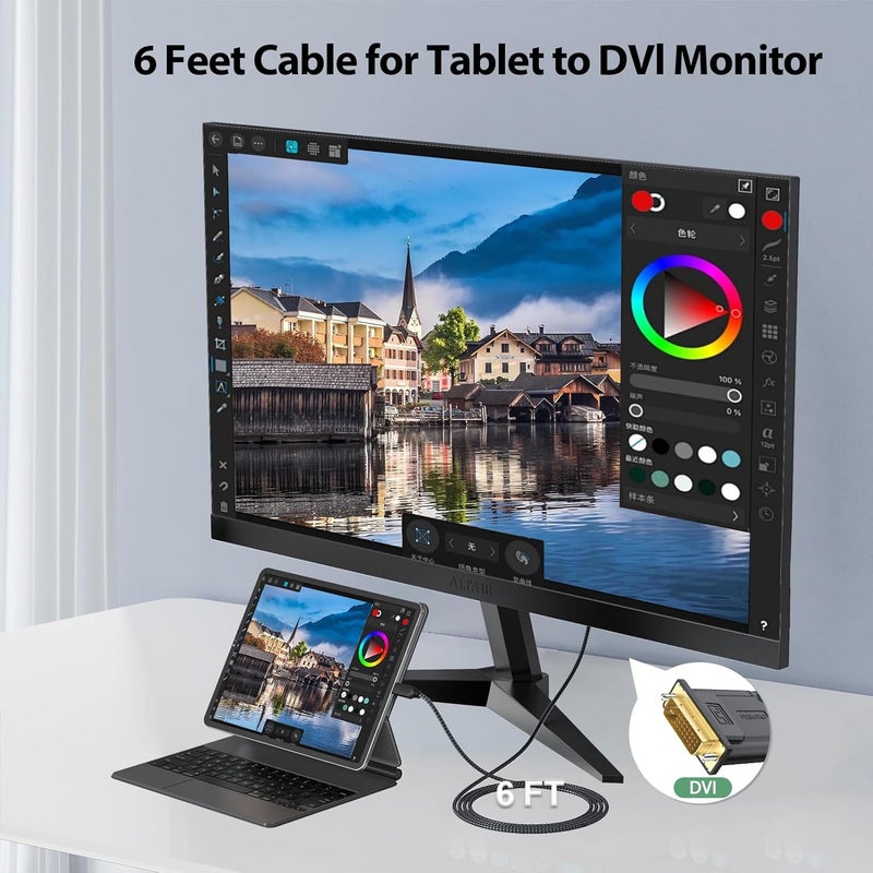 FEMORO كابل USB C إلى DVI بطول 6 أقدام، محول أحادي الاتجاه من نوع C إلى DVI بدقة 1080P@60Hz مع حبل نايلون مضفر لشاشات الكمبيوتر المحمول والبروجكتور والهاتف والمزيد - Image 3